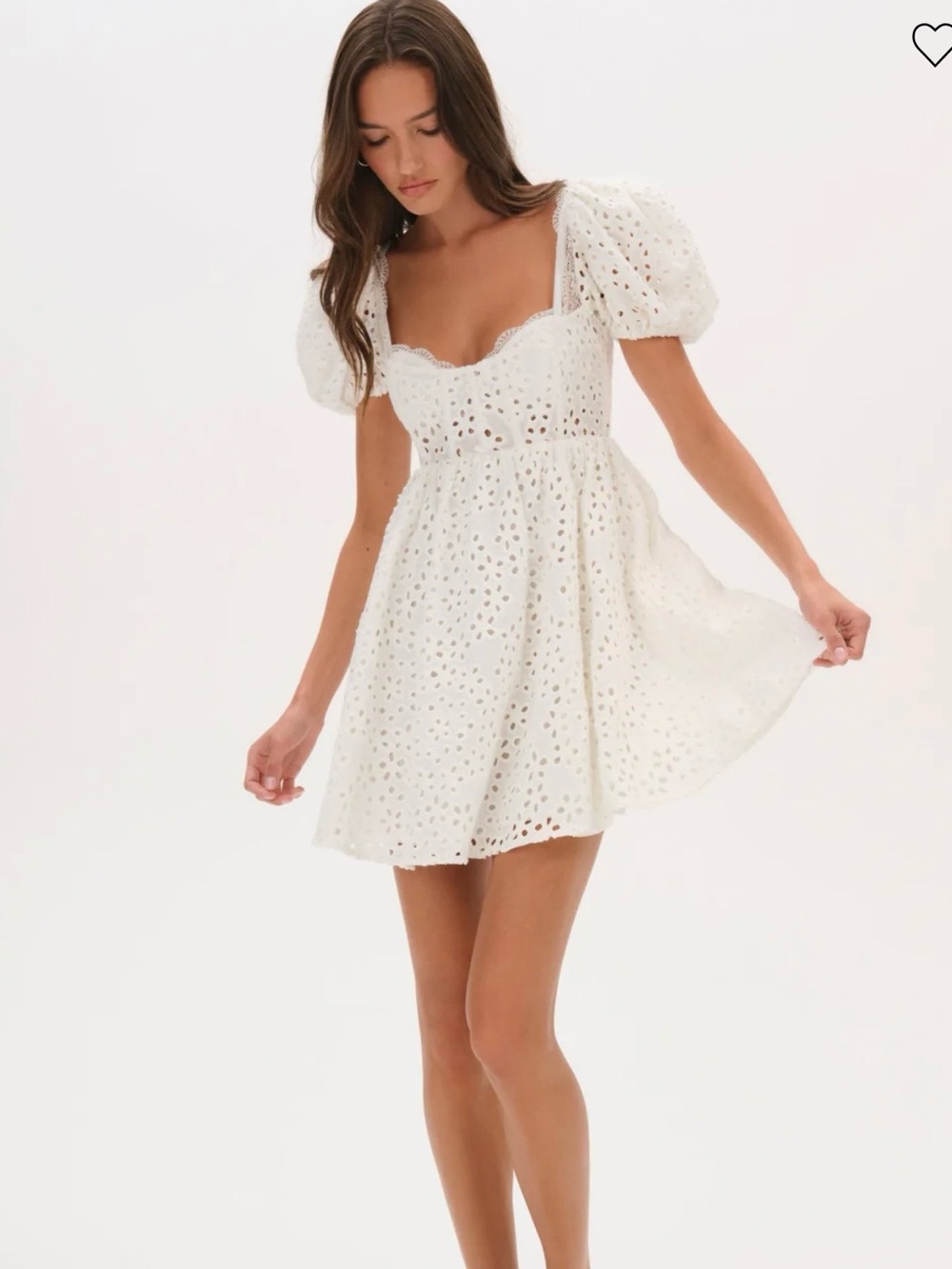 For Love & Lemons White Eyelet Puff-Sleeve Mini Dress